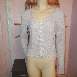 Vylette Fitted Crop Cardigan Size L Sweater Y2K Lace Textured Knit Button Up